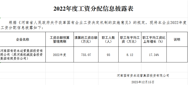 凯发k8一触即发集团投资有限公司工资分配信息披露表